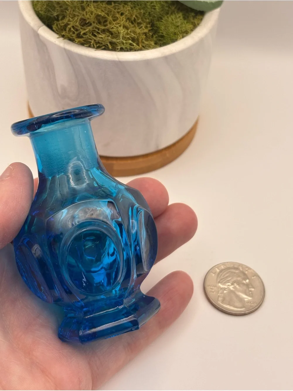 Vintage Miniature Glass Vase in Teal Blue Color, Decorative Turquoise Bud Vase